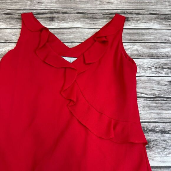 Breakin' Loose Women Faux Wrap Asymmetrical Dress Ruffle 9 10 Bright Red Vintage - Picture 3 of 13